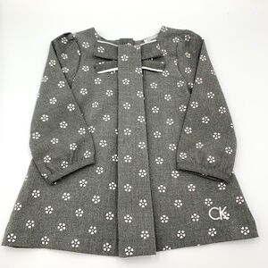Calvin Klein Girls Classic gray white floral festive A-line dress bow accent